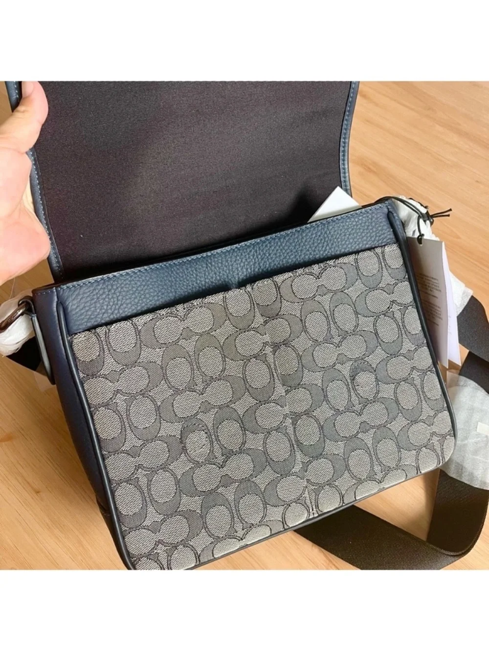 Coach Unisex Sprint Map Signature Jacquard Leather Bag Navy Blue Midnight CE534